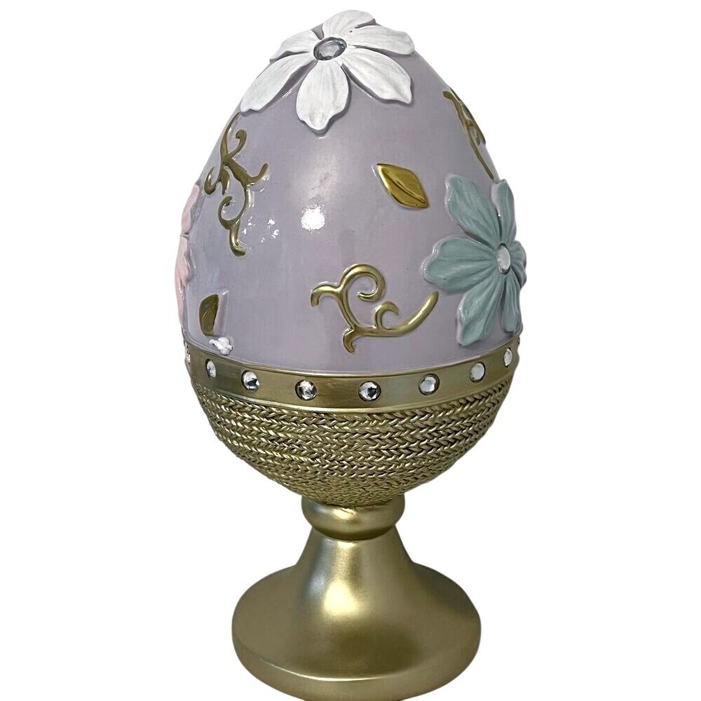 Pastel Egg Table Decor Purple Floral Egg Hand Painted Flowers Gold Stand‎ NEW